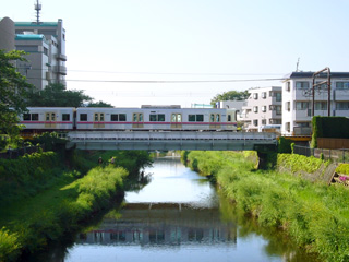 写真: 野川に映る京王線 (2008.5.6)
